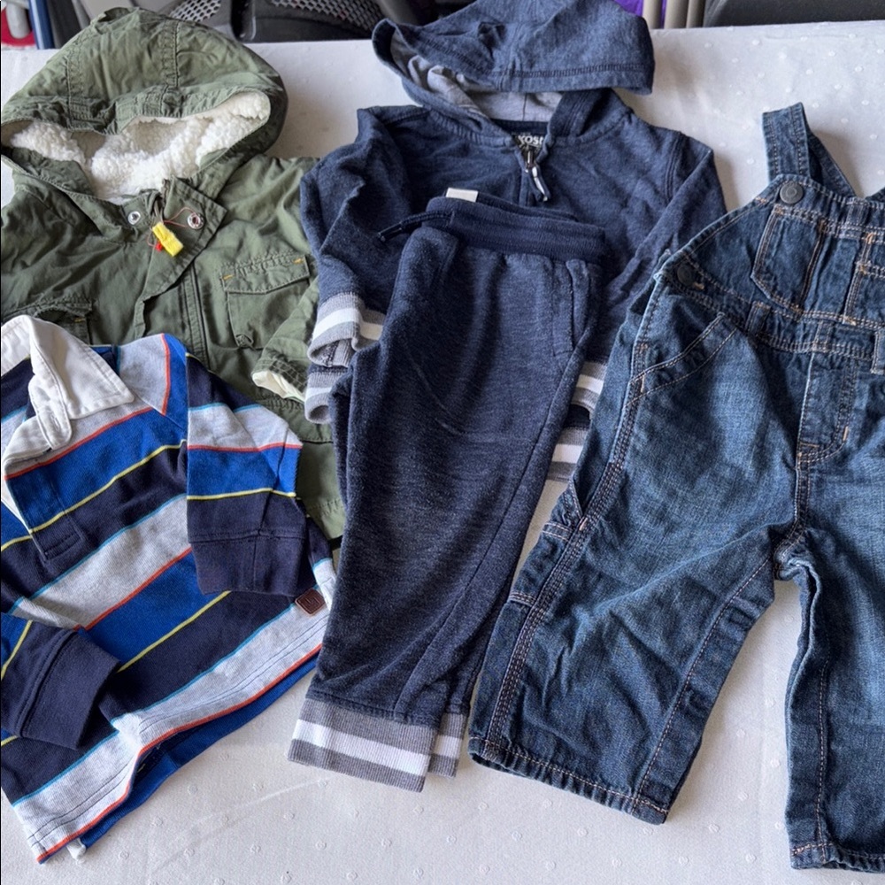 Bundle 18 months: overalls, jacket, sweats, rugby shirt